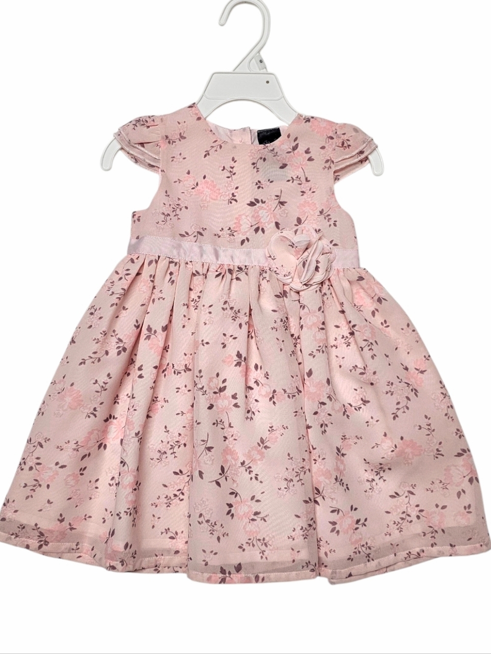George Pink Floral Satin Dress with Rosette